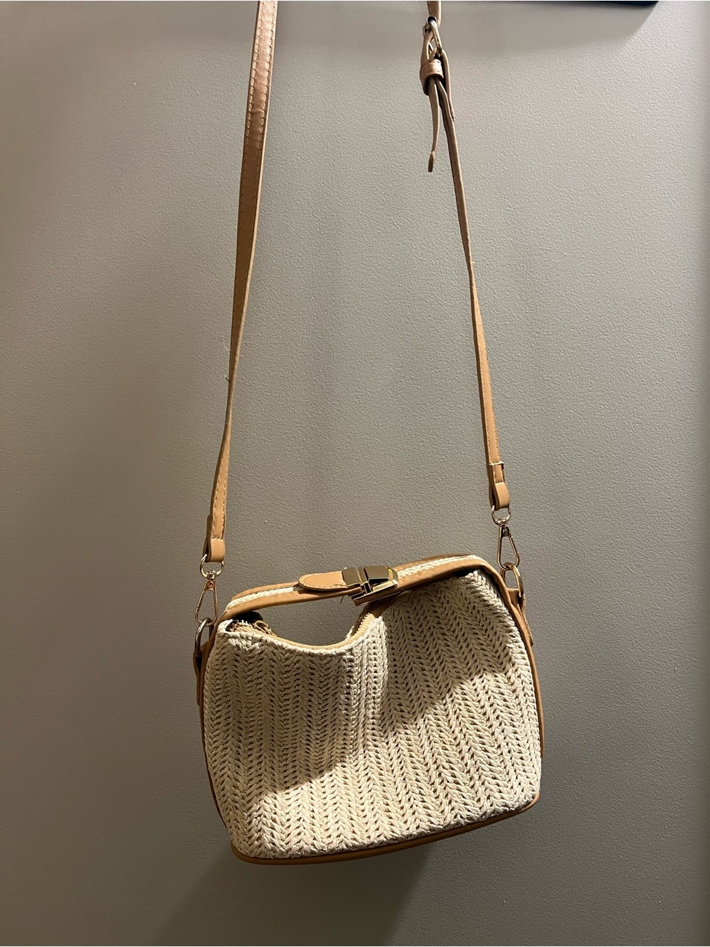 Woven Crossbody Bag- Cream and Tan